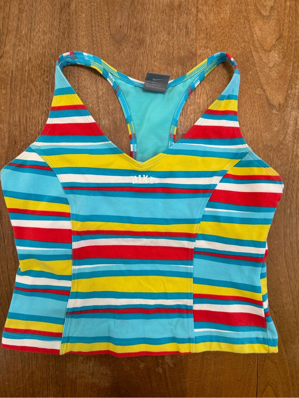 Nike Striped Racerback Tank in Aqua, Red & Yellow